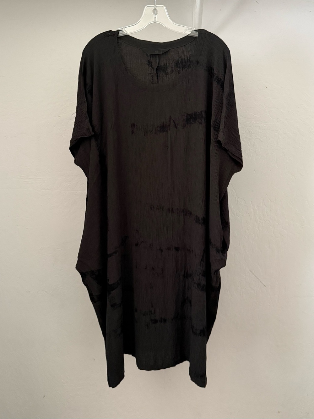 Moyuru Japan Dark Olive & Black Crinkle Rayon/Linen Oversized Shift Dress